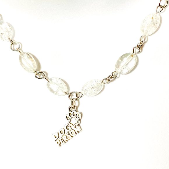 Clear Crackle Quartz Necklace, Dog Person Pendant + Genuine Gemstone - Picture 1 of 9